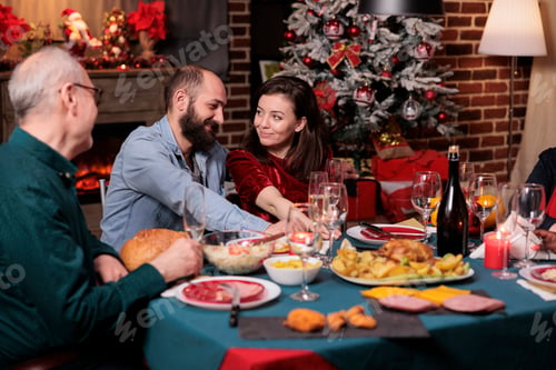 Preview: Romantic couple celebrating christmas with family