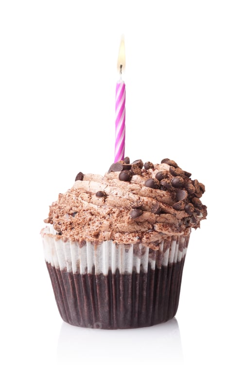 Preview: chocolate cupcake with candle isolated on white background