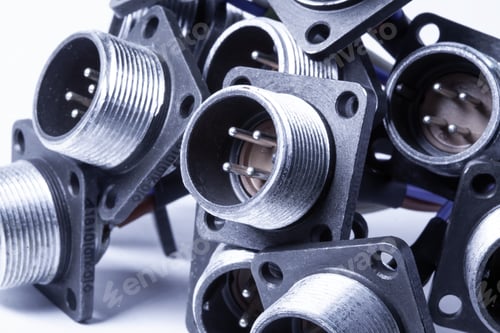 Preview: Close-up blurry metal sockets for plugs