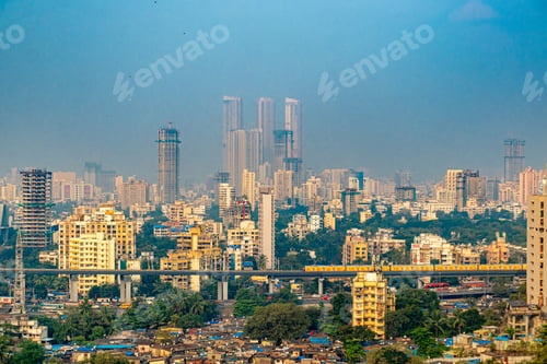 Preview: Aerial drone shot of the cityscape of Mumbai, India