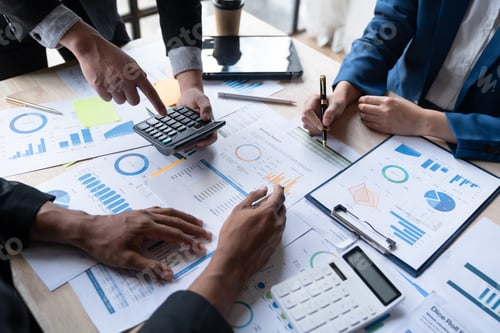 Preview: Asian business people brainstorming in a graph analytical computing plan meeting. data chart Marketi