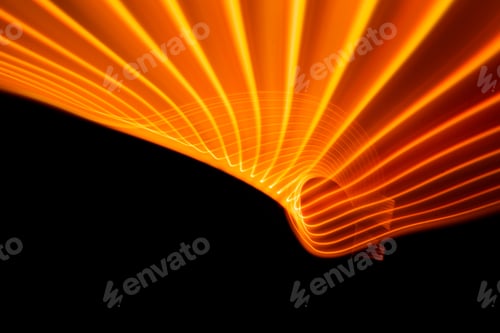 Preview: Neon design elements orange warm lights glow and flash technology background.