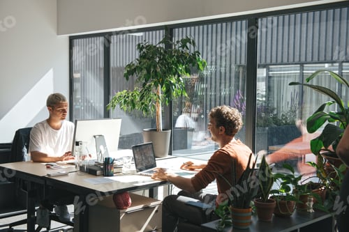 Preview: People working in sunny modern office