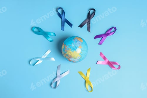 Preview: Globes surrounded by cancer awareness ribbons