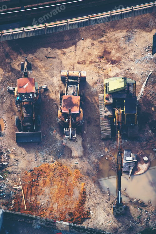 Preview: Construction sites include tractors and machinery.