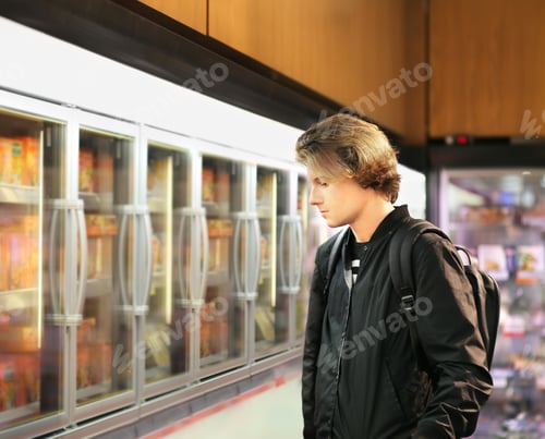 Preview: Man Choosing Frozen Food From A Supermarket Freezer