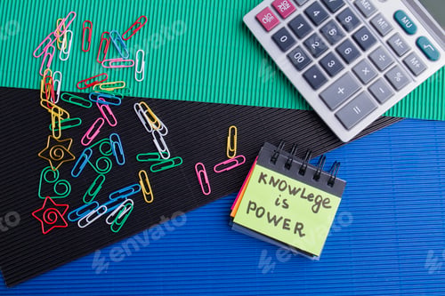 Preview: Knowledge is power concept top view flat lay.