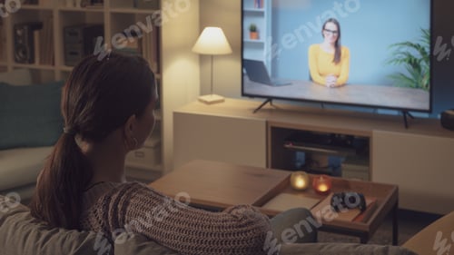 Preview: Woman watching an online course on her TV