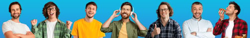 Preview: Mosaic of happy men grimacing and gesturing on blue
