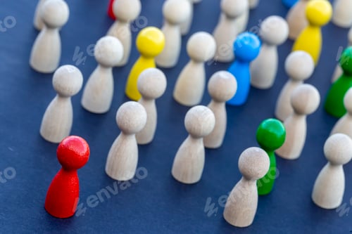 Preview: To be different, to be a leader, to lead. icon expression with colorful wooden figures.