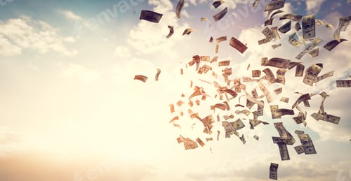 Preview: Money falling from sky - one hundred US dollar bills.