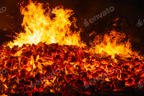 Preview: Fire by night. Flames and embers. Hot and inferno