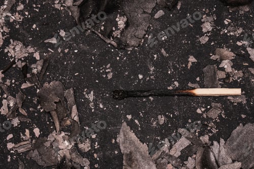 Preview: Burnt Match and Ashes on Dark Surface