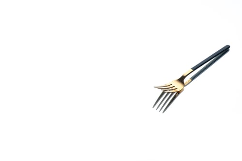 Preview: front view golden fork on white background cutlery knife spoon restaurant cafe dinner dish cut