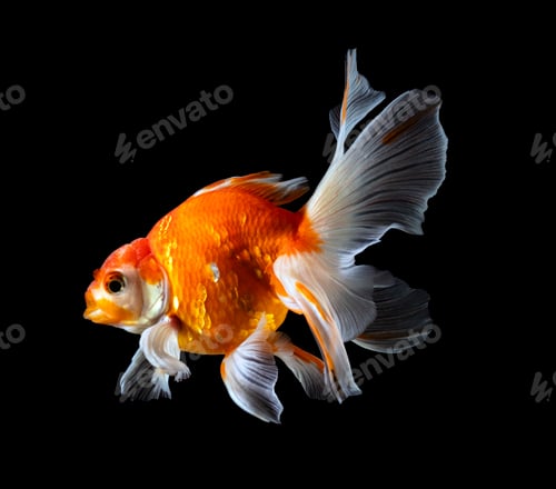 Preview: goldfish isolated on a dark black background. different colorful Carassius auratus in the aquarium