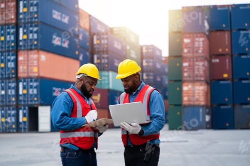 Preview: Workers work at a container shipping site, inspecting goods in containers.