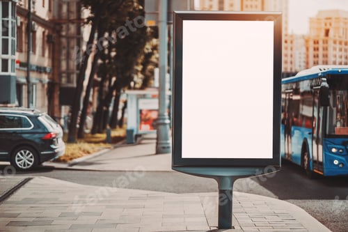 Preview: Empty ad poster mockup near highway