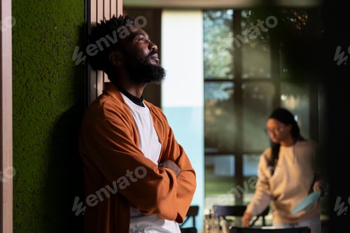 Preview: African American man in deep sadness and anxiety dealing with loneliness