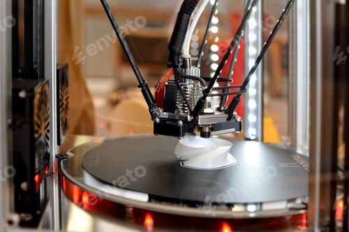 Preview: 3D printer during work process. New printing technology.