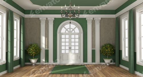 Preview: Green and brown home entrance of a luxury villa