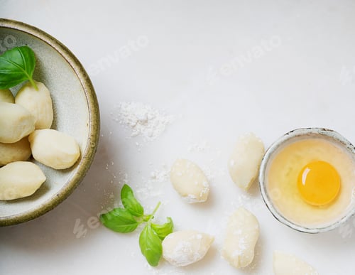 Preview: Gnocchi Ingredients with Egg and Basil Preparation