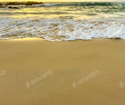 Preview: Sunrise At The Beach Sand And Waves Background