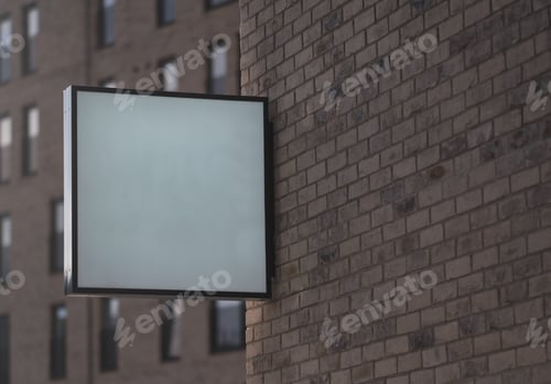 Preview: Blank Square Lightbox Sign Against A Brick Wall