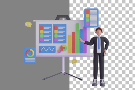 Preview: Businessman Presenting Business Analytic Report 3D Illustration