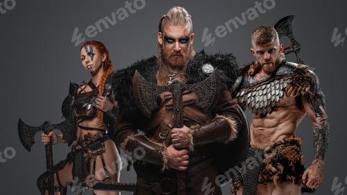 Preview: Redhead viking with two male and female warriors