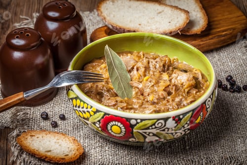 Preview: Bigos - stewed cabbage with meat,dried mushrooms and smoked sausage.