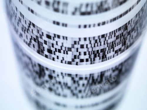 Vista previa: Primer plano de la autorradiografía enrollada utilizada en la investigación de la genética