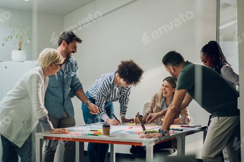 Preview: Multiracial business team on a meeting in a modern bright office