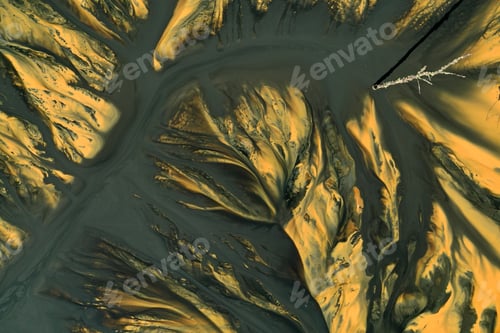 Preview: Abstract natural colorful patterns of acid mine drainage in decanting lake aerial view