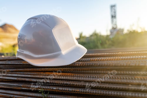 Preview: construction safety helmet at the construction site. protection concept at work