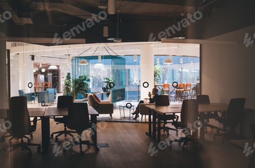 Preview: Interior of modern workspace with glass windows