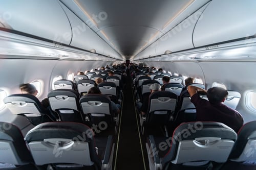 Preview: Airplane cabin seats with passengers