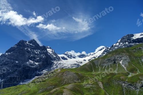 Preview: Mountain landscape along the road to Stelvio pass at summer. Glacier