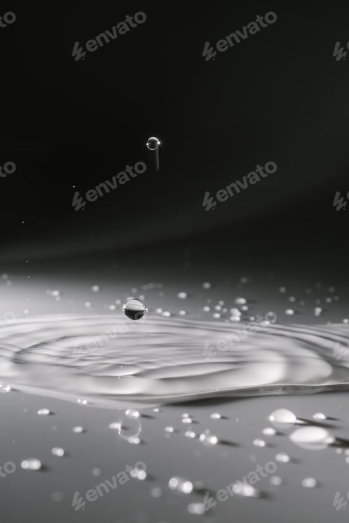 Preview: Falling water drops on a shadow background.