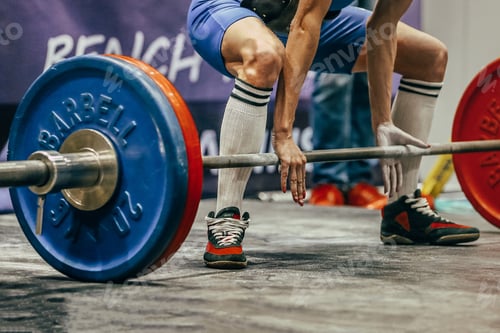 Preview: female athlete powerlifter deadlift in powerlifting competition, power sports games