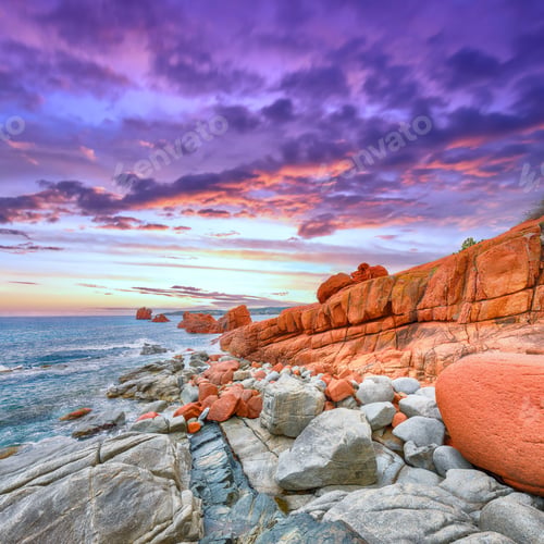 Preview: Remarkable sunset view of Red Rocks (is Scoglius Arrubius) on Cea beach