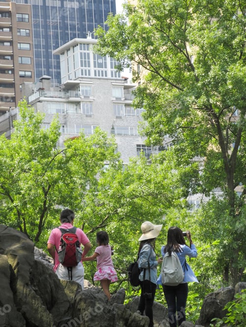 Preview: Tourists hiking in an urban park - nature in the city