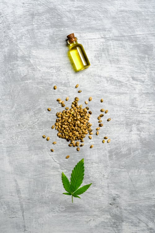 Preview: Hemp oil, seeds and leaf