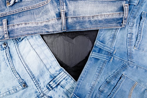 Preview: Denim. Jeans texture background. Valentine Day. Black Stone Slate heart. Copy space.