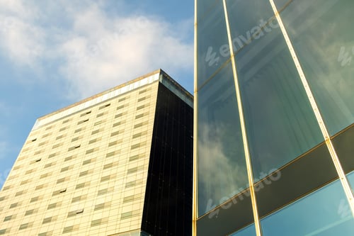 Preview: Perspective view of modern high-rise glass skyscraper building