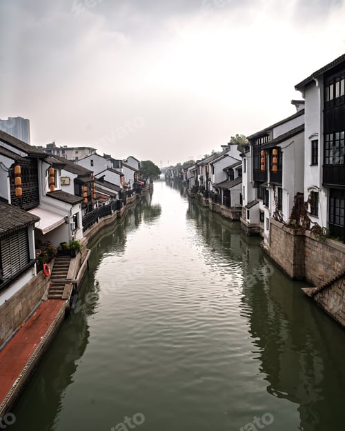 Preview: Small river near the ancient town in Wuxi, China.