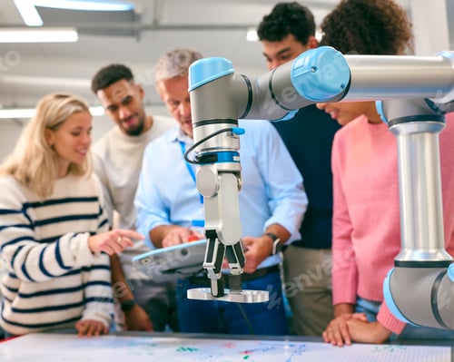 Preview: Group Of College Or University Engineering Students In Robotics Class With Male Teacher