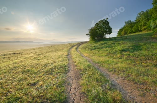 Preview: Road lane and deep blue sky at morning.