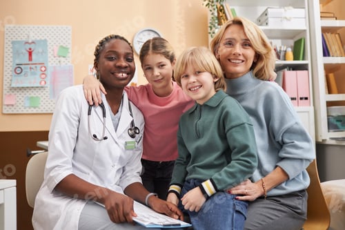 Preview: Doctor with family looking at camera