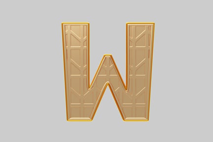 Preview: Gold-colored letter W with a textured surface