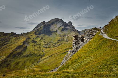 Preview: Beautiful landscape with green mountains. Switzerland.